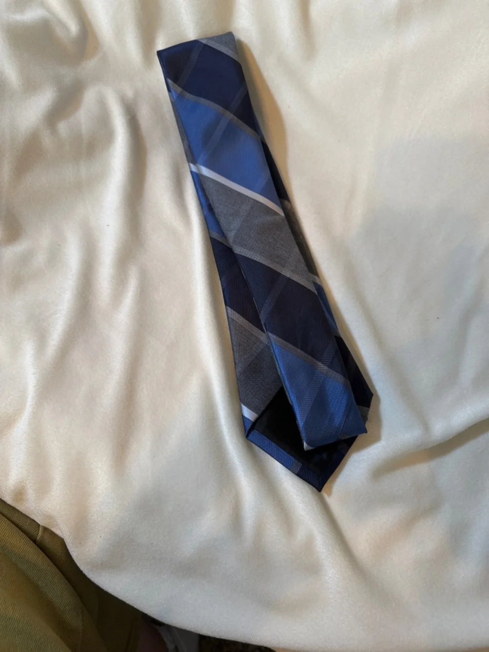 Stafford Tailored Culture Mens Blue Navy Grey Plaid Check Polyester Blend Tie‎